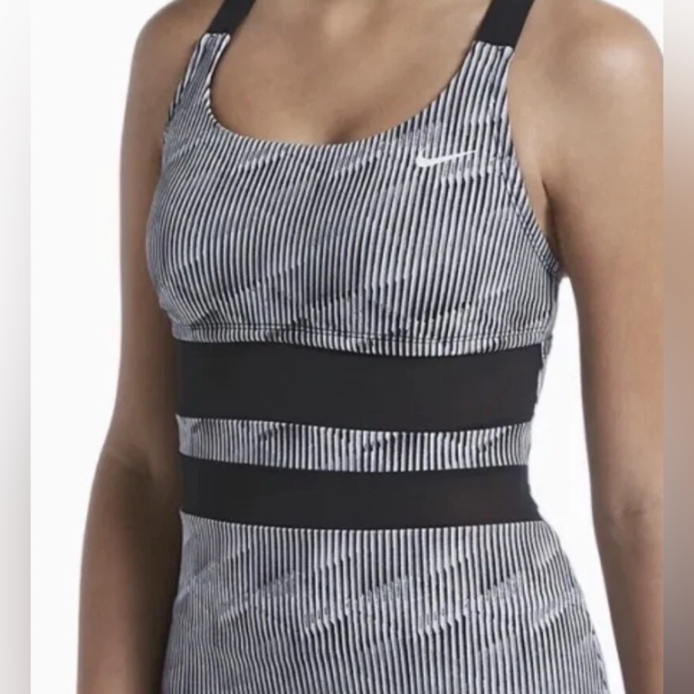 Nike Black & White Striped Swim Suit Tank Top